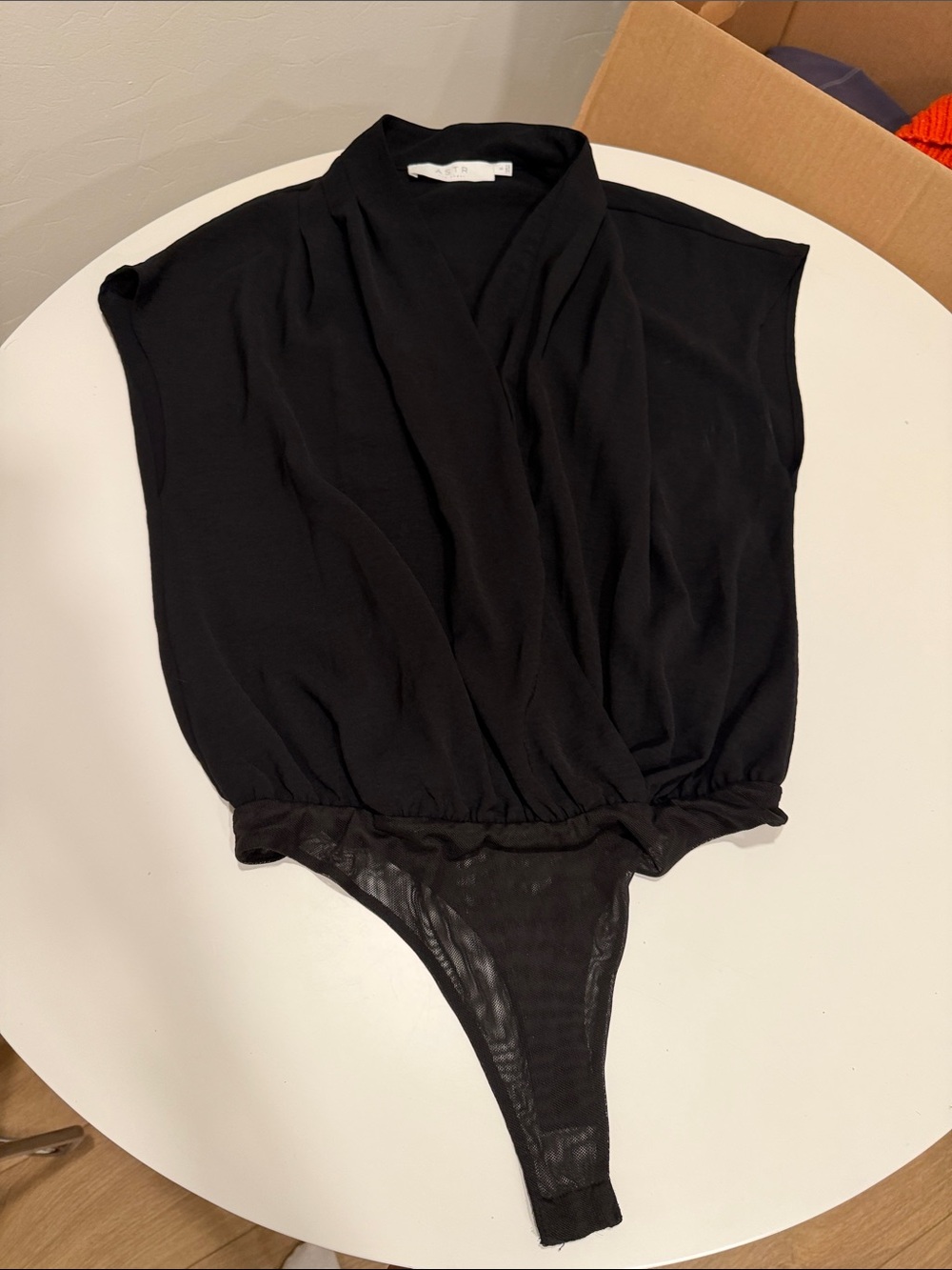 ASTR The Label Black V-Neck Draped Bodysuit